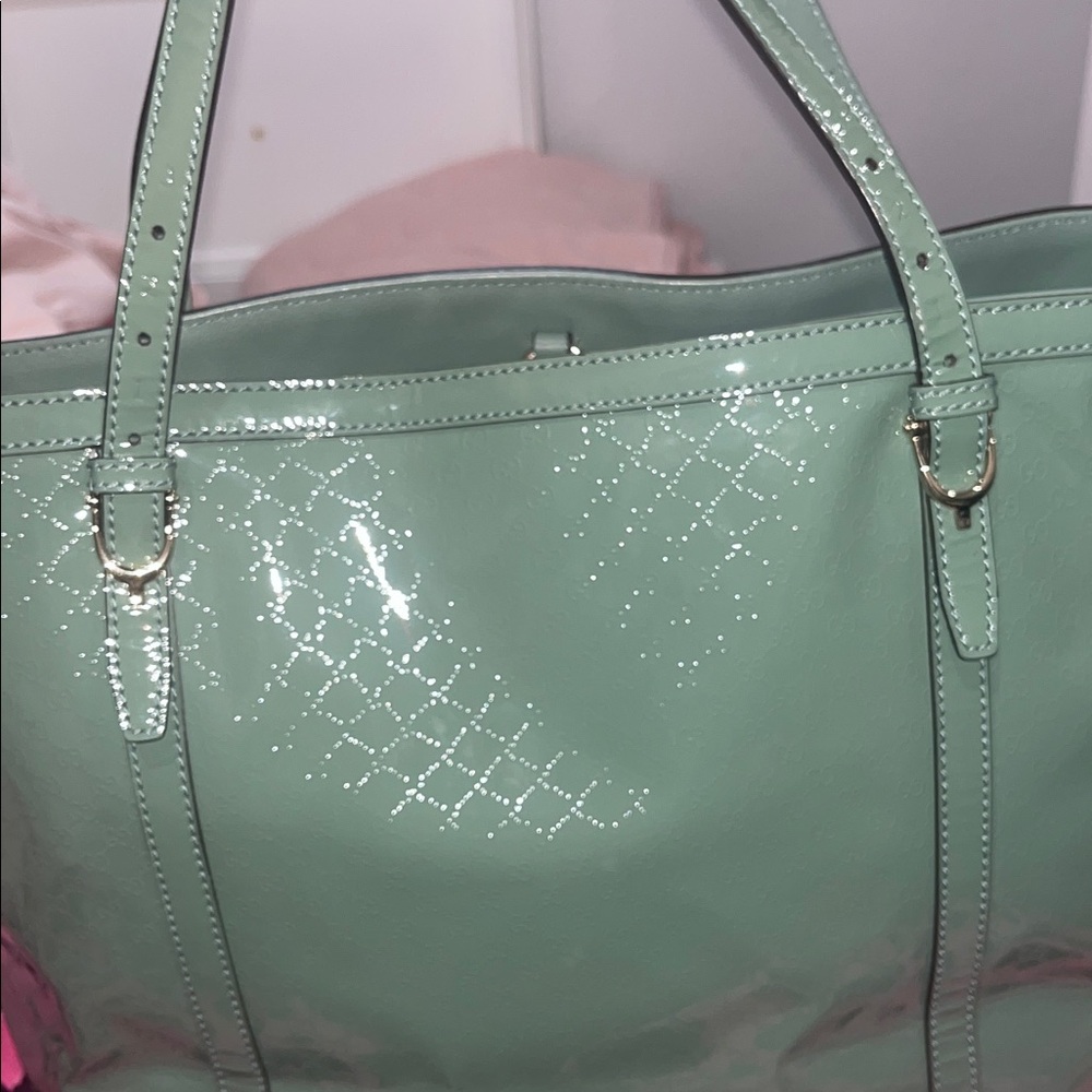 NWOT Gucci microguccisima monogram patent RARE COLOR sagegreen tote shoulder bag - Picture 3 of 14